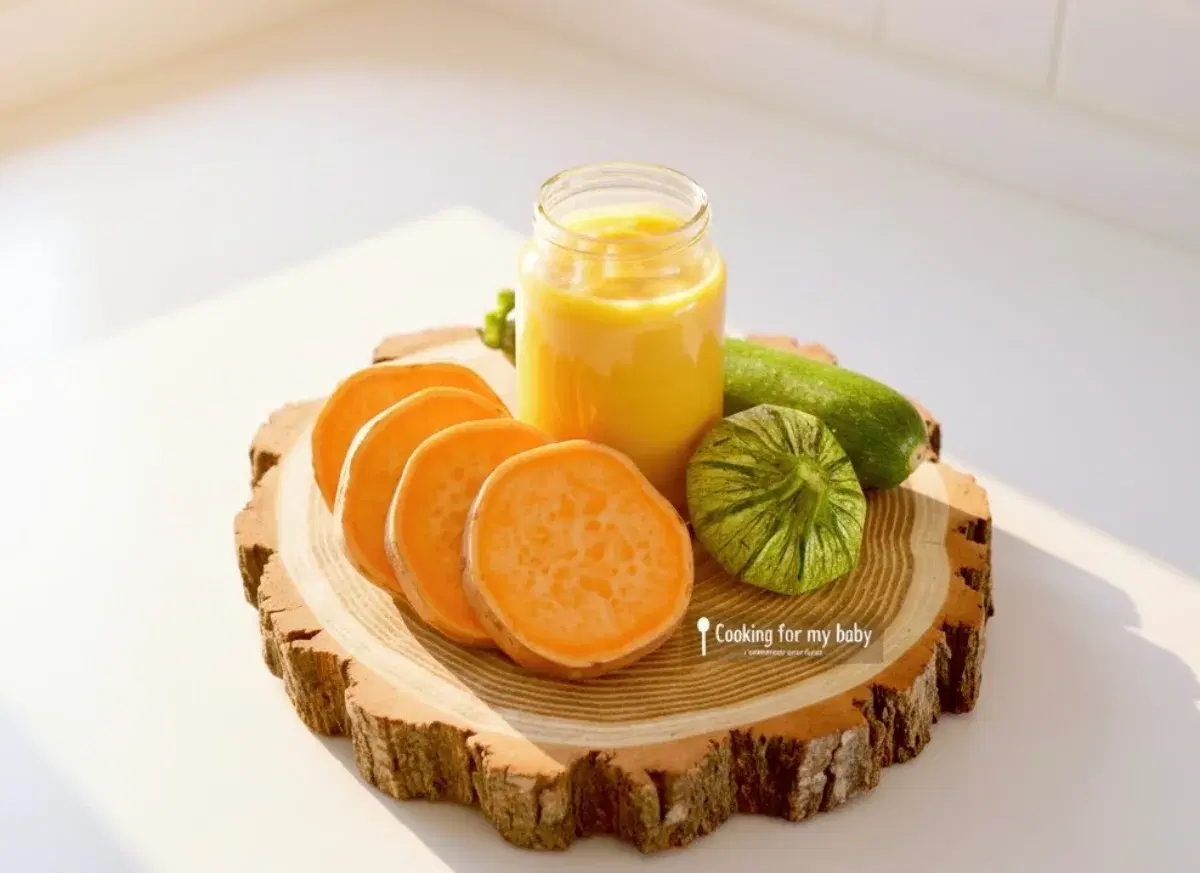 Purée de patate douce, courgette et Vache qui rit pour bébé