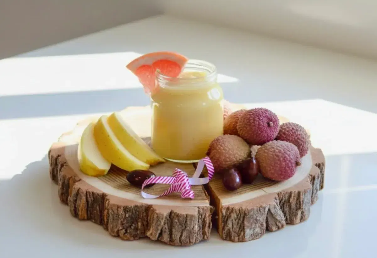 Compote litchi pomme pamplemousse pour bébé (Noël)