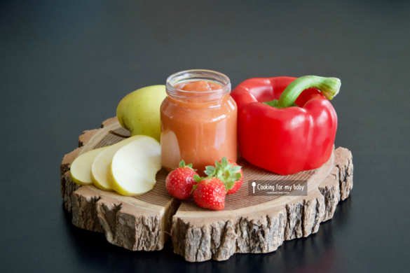 Recette de compote de fraise, pomme et poivron rouge pour bébé (Dès 6 mois)