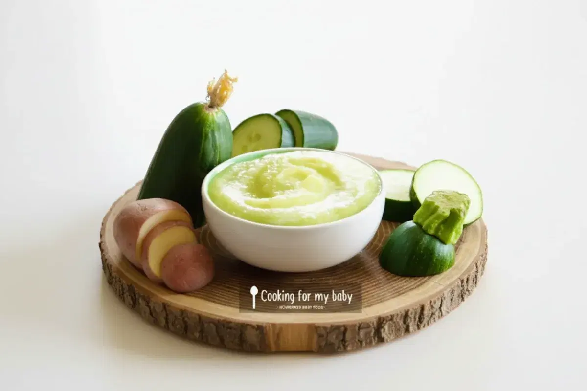 Velouté de courgette, concombre et Saint Môret pour bébé